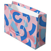 ピンクと青のドードルパターン ラージペーパーバッグ (正面アングル)