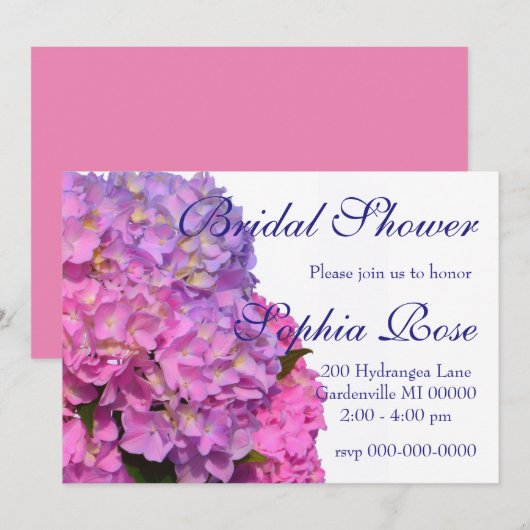 ピンクと青のハイドランジア 上品なピンクと紫の花 招待状 (正面/裏面)