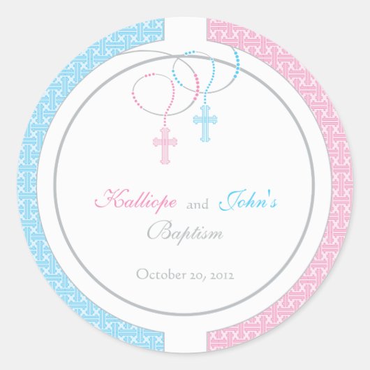 ピンクと青のバプテスマの好意ステッカー ラウンドシール (正面)