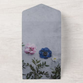 ピンクと青のバラ植物性フローラ結婚のAll I オールインワン招待状 (外側)