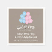 ピンクと青のバルーン性別によるパーティーの表示 スタンダードカクテルナプキン (正面)