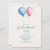 ピンクと青のバルーン性別によるパーティーの表示 招待状 (正面)