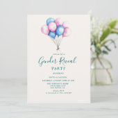 ピンクと青のバルーン性別によるパーティーの表示 招待状 (スタンド正面)