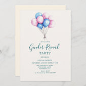 ピンクと青のバルーン性別によるパーティーの表示 招待状 (正面/裏面)