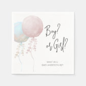 ピンクと青のバルーン性別の少年または少女のリビール スタンダードカクテルナプキン (正面)