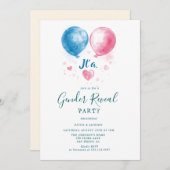 ピンクと青のバルーン性別の表示パーティー 招待状 (正面/裏面)
