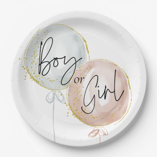 ピンクと青のバルーン性別の表示 ペーパープレート (正面)