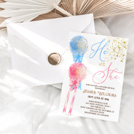 ピンクと青のバルーン性別の表示 招待状