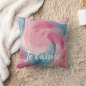 ピンクと青のパインタリーの水色を愛で絞る クッション (ブランケット)