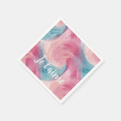 ピンクと青のパインタリーの水色を愛で絞る スタンダードカクテルナプキン (角)