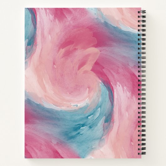 ピンクと青のパインタリーの水色を愛で絞る ノートブック (裏面)
