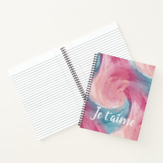 ピンクと青のパインタリーの水色を愛で絞る ノートブック (内部)
