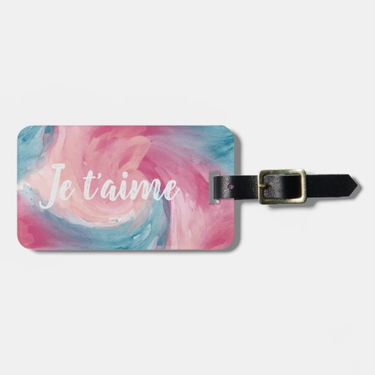 ピンクと青のパインタリーの水色を愛で絞る ラゲッジタグ (正面横)