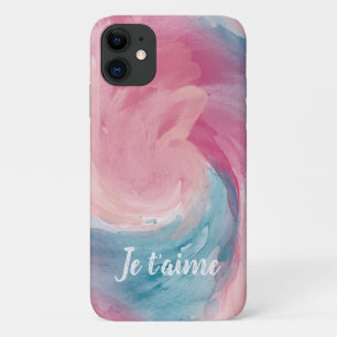 ピンクと青のパインタリーの水色を愛で絞る iPhone 11 ケース