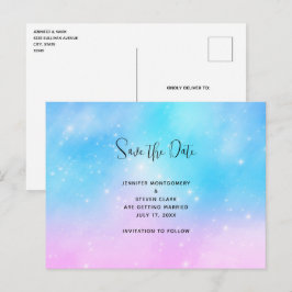 ピンクと青のパステルグラディエントの空の日付を保存 インビテーションポストカード