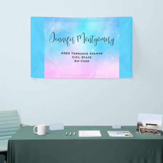 ピンクと青のパステルグラデーションスカイアドレス 横断幕 (トレードショー)