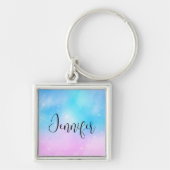 ピンクと青のパステルグラデーションスカイ キーホルダー (正面)