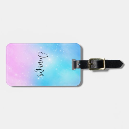 ピンクと青のパステルグラデーションスカイ ラゲッジタグ (正面横)