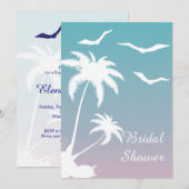 ピンクと青のパームツリー ビーチ ウェディング ブライダル シャワー 招待状 (正面/裏面)