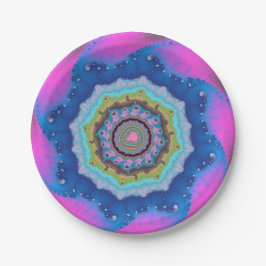 ピンクと青のフラクタル誕生日 ペーパープレート