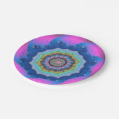 ピンクと青のフラクタル誕生日 ペーパープレート (アングル)