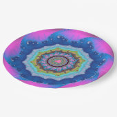 ピンクと青のフラクタル誕生日 ペーパープレート (アングル)