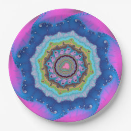 ピンクと青のフラクタル誕生日 ペーパープレート