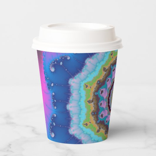 ピンクと青のフラクタル誕生日 紙コップ (正面)