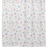 ピンクと青のフローラ シャワーカーテン (正面)