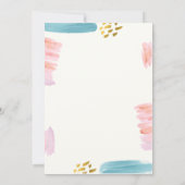 ピンクと青のブラシストロークの水彩ブラシ結婚ング 招待状 (裏面)