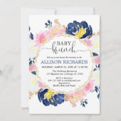 ピンクと青のベビーのブルン男女兼用チシャワー 招待状 (正面)