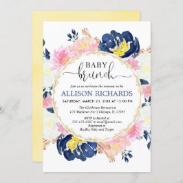 ピンクと青のベビーのブルン男女兼用チシャワー 招待状