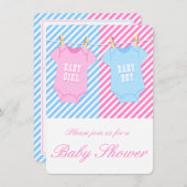 ピンクと青のベビーシャワー招待状双子オプト1 招待状 (正面/裏面)