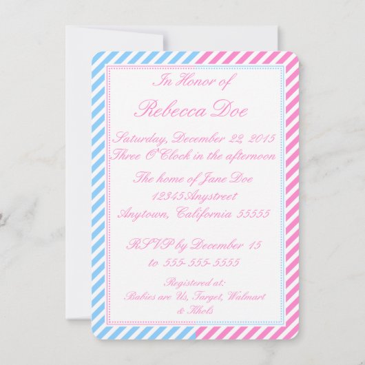 ピンクと青のベビーシャワー招待状双子オプト1 招待状 (裏面)