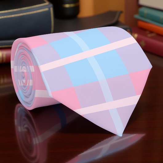 ピンクと青のメガプレイドタータンチェックギンガムパターン ネクタイ