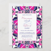 ピンクと青のメキシカンタイルが一つになったウェディングテンプレート 招待状 (正面)