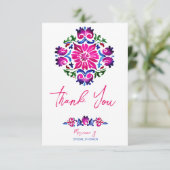 ピンクと青のメキシカンタイル ウェディングシャワー お礼 サンキューカード (スタンド正面)
