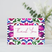 ピンクと青のメキシカン タレヴェラ タイルのウェディング サンクス サンキューカード (スタンド正面)