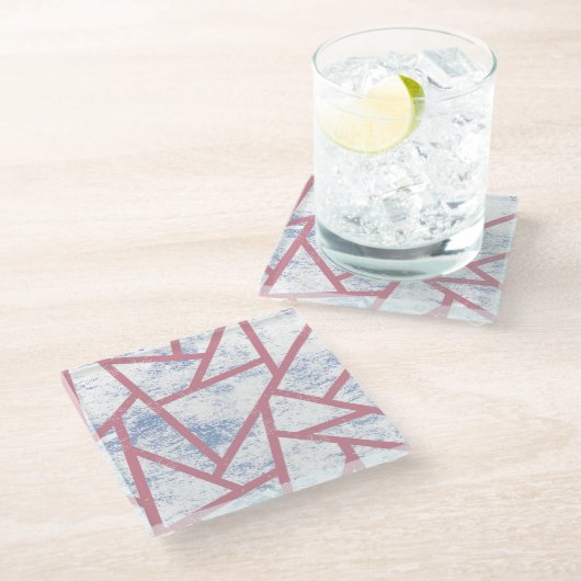 ピンクと青のモザイク模様 ガラスコースター (アングル)
