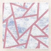 ピンクと青のモザイク模様 ガラスコースター (正面)