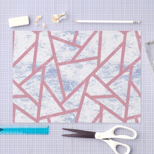 ピンクと青のモザイク模様 薄葉紙 (クラフト)