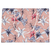 ピンクと青のユリの模様 ラージペーパーバッグ (正面)