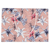 ピンクと青のユリの模様 ラージペーパーバッグ (裏面)