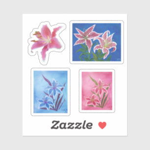 ピンクと青のユリ シール