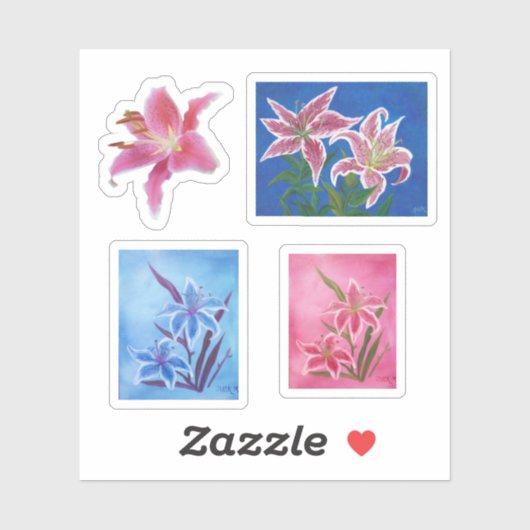 ピンクと青のユリ シール (シート)