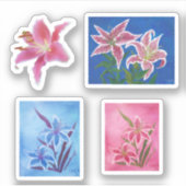 ピンクと青のユリ シール (正面)