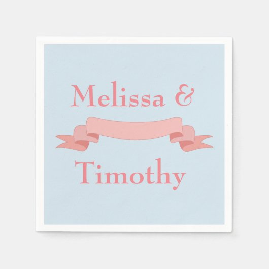 ピンクと青のリボン スタンダードカクテルナプキン (正面)