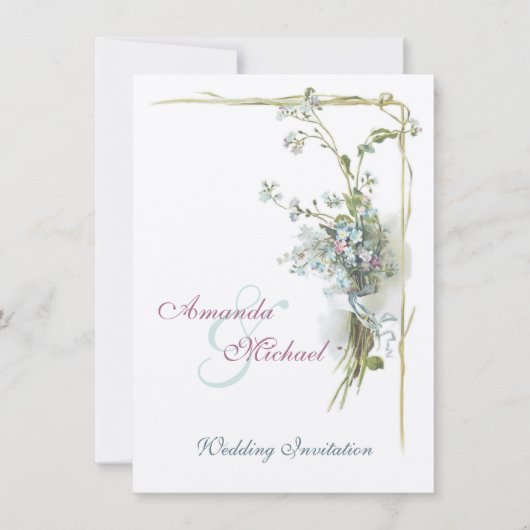 ピンクと青のワスレナグサの結婚式 招待状 (正面)