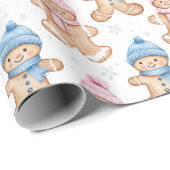 ピンクと青の冬のジンジャーブレッド性別の表示 ラッピングペーパー (ロールコーナー)