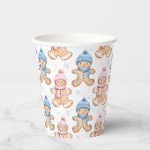 ピンクと青の冬のジンジャーブレッド性別の表示 紙コップ (正面)